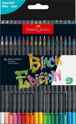 Színes ceruza készlet, háromszögletű, FABER-CASTELL "Black Edition",  36 különböző szín